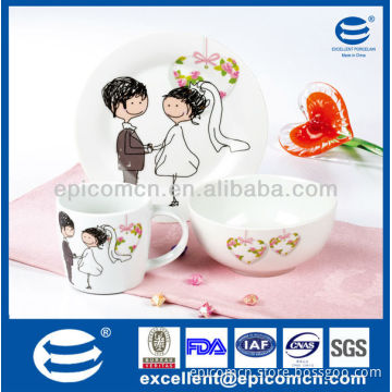 lovely 3 pieces porcelain breakfast gift set for new wedding couples